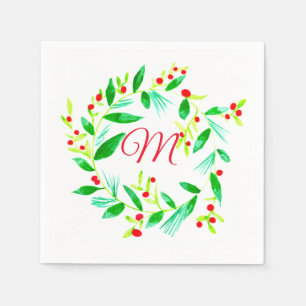 Waterverf Wreath Kerstmis Servet