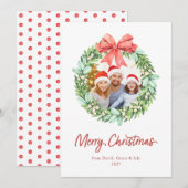 Waterverf Wreath Merry Kerstmis met fotonamen (Voorkant / Achterkant)
