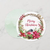 Waterverf Wreath Poinsettia & Bird Kerstmis Feestdagenkaart (Voorkant / Achterkant)