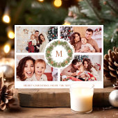 Waterverf Wreator 4 Photo Collage Monogram Striped Feestdagenkaart