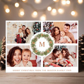 Waterverf Wreator 4 Photo Collage Monogram Striped Feestdagenkaart