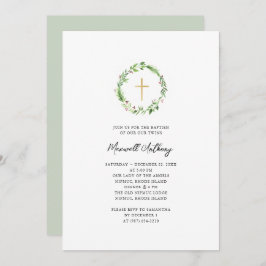 Waterverf Wreator en Gold Cross Baptisme Kaart