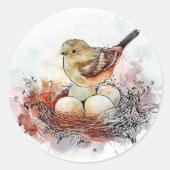 Waterverf Wren Nest Ronde Sticker (Voorkant)