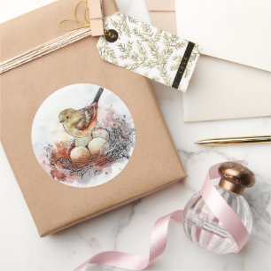 Waterverf Wren Nest Ronde Sticker