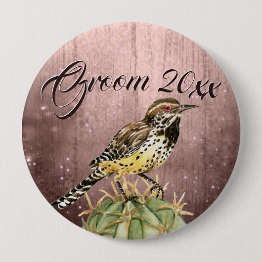 Waterverf Wren op Cactus Wedding Ronde Button 4,0 Cm (Voorkant)