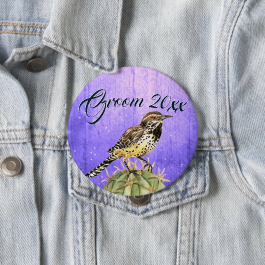 Waterverf Wren op Cactus Wedding Ronde Button 4,0 Cm (In situ)