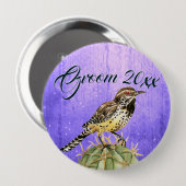 Waterverf Wren op Cactus Wedding Ronde Button 4,0 Cm (Voorkant /achterkant)