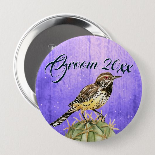 Waterverf Wren op Cactus Wedding Ronde Button 4,0 Cm (Voorkant /achterkant)