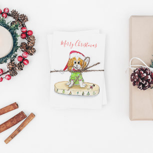 Waterverf Xmas Cavalier King Charles Spaniel Briefkaart