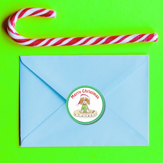 Waterverf Xmas Cavalier King Charles Spaniel Ronde Sticker