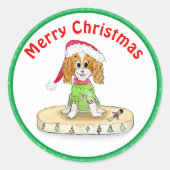 Waterverf Xmas Cavalier King Charles Spaniel Ronde Sticker (Voorkant)