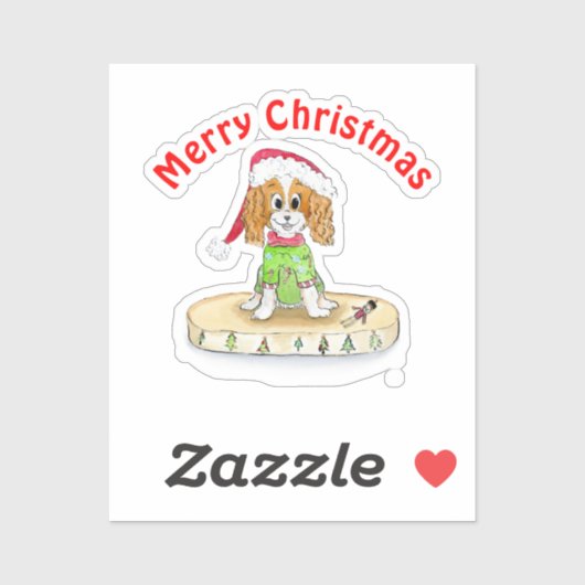 Waterverf Xmas Cavalier King Charles Spaniel Sticker (Vel)
