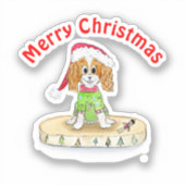 Waterverf Xmas Cavalier King Charles Spaniel Sticker (Voorkant)