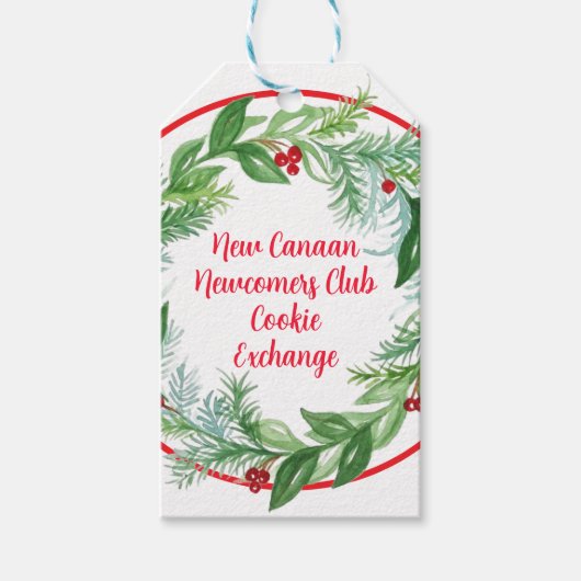 Waterverf Xmas Cookie Exchange Holiday Wreath Cadeaulabel (Voorkant)