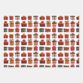 Waterverf Xmas Gift Box Pattern Feestelijke Kerst Inpakpapier Vel (Voorkant 3)