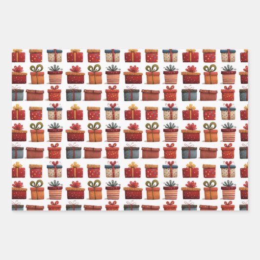 Waterverf Xmas Gift Box Pattern Feestelijke Kerst Inpakpapier Vel (Voorkant 3)