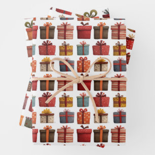 Waterverf Xmas Gift Box Pattern Feestelijke Kerst Inpakpapier Vel