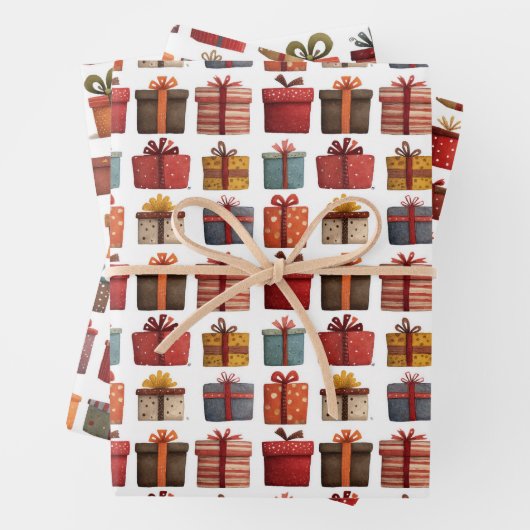 Waterverf Xmas Gift Box Pattern Feestelijke Kerst Inpakpapier Vel (In situ)