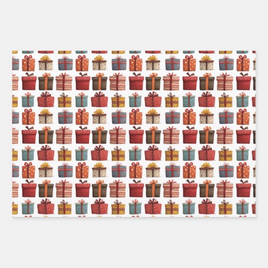 Waterverf Xmas Gift Box Pattern Feestelijke Kerst Inpakpapier Vel (Voorkant)