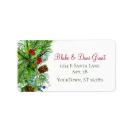 Waterverf Xmas Greenery Red Script Return-adres Etiket