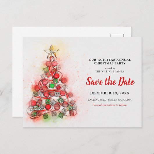 Waterverf xmas Tree Holiday Party Save the Date Feestdagenkaart (Voorkant / Achterkant)