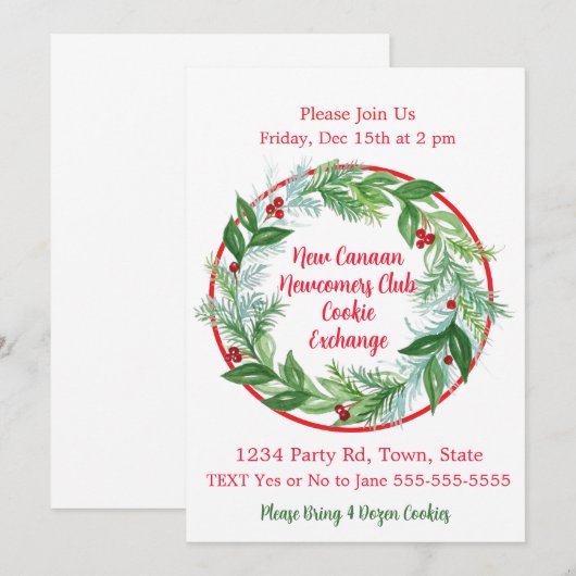 Waterverf Xmas Vakantie Krans Cookie Swap Kaart (Voorkant / Achterkant)