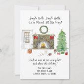 Waterverf Xmas woonkamer met vuur bewegen Aankondiging (Voorkant)