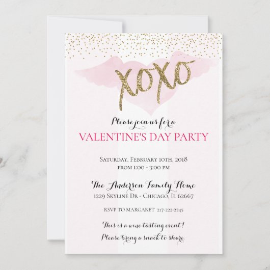 Waterverf XOXO-uitnodigingen van de Valentijnse pa Kaart (Voorkant)