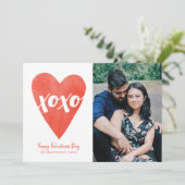 Waterverf XOXO Valentijnsdag Fotokaart - Rood Save The Date (Staand voorkant)