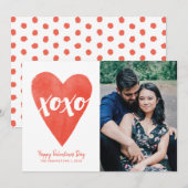 Waterverf XOXO Valentijnsdag Fotokaart - Rood Save The Date (Voorkant / Achterkant)
