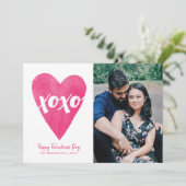 Waterverf XOXO Valentijnsdag Fotokaart - Roze Save The Date (Staand voorkant)