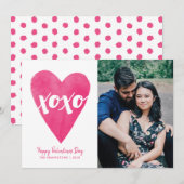 Waterverf XOXO Valentijnsdag Fotokaart - Roze Save The Date (Voorkant / Achterkant)
