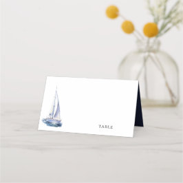Waterverf Yacht Nautisch Thema Navy Blue Wedding Plaatskaartje