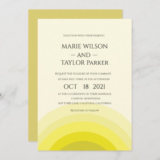 Waterverf yallow monogram bruiloft kaart (Voorkant / Achterkant)