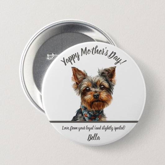 Waterverf Yappy Yorkie Moederdag Ronde Button 7,6 Cm (Voorkant /achterkant)