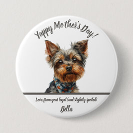 Waterverf Yappy Yorkie Moederdag Ronde Button 7,6 Cm