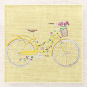 Waterverf Yellow Bike Glazen Onderzetter