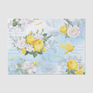 Waterverf Yellow Bird en Floral Pattern Collage Tissuepapier