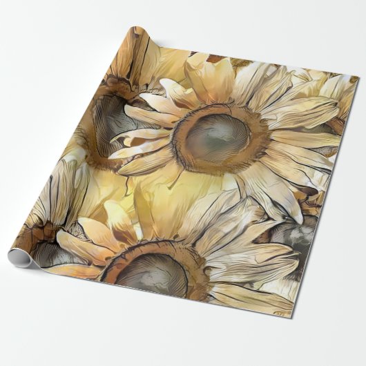Waterverf Yellow Bouquet Sunflower Collectie Cadeaupapier (Uitgerold)