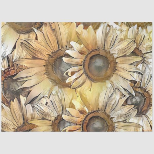 Waterverf Yellow Bouquet Sunflower Collectie Tissuepapier (Voorkant)