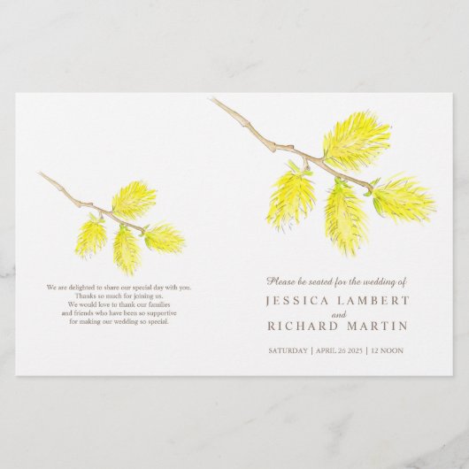 Waterverf yellow catkins trouwprogramma (Voorkant)