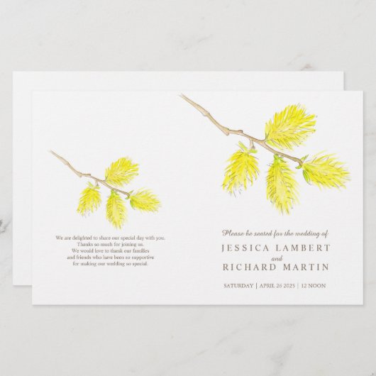 Waterverf yellow catkins trouwprogramma (Voorkant / Achterkant)