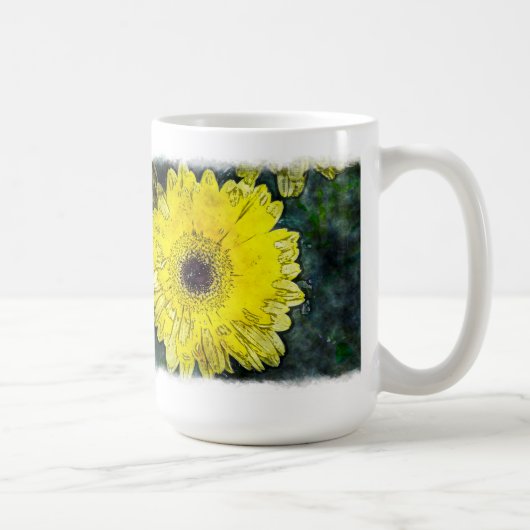 Waterverf Yellow Daisy op wit Koffiemok (Rechts)