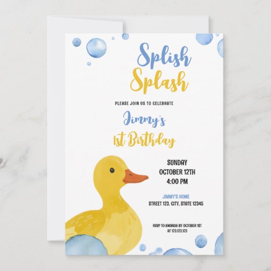 Waterverf Yellow Duck Baby Boy Verjaardag Kaart (Voorkant)