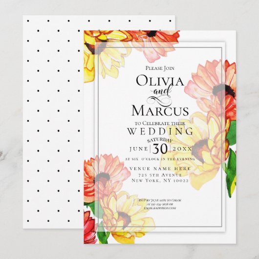 Waterverf Yellow en Red Gerbera Daisies Kaart (Voorkant / Achterkant)