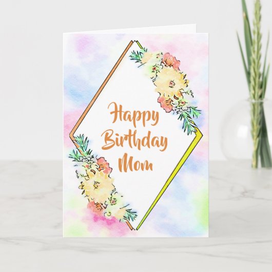 Waterverf Yellow Floral Birthday Kaart voor mam (Voorkant)
