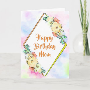 Waterverf Yellow Floral Birthday Kaart voor mam