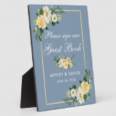Waterverf Yellow Floral Dusty Blue Guest Book Fotoplaat (Zijkant)