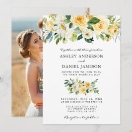 Waterverf Yellow Floral Photo Wedding Kaart
