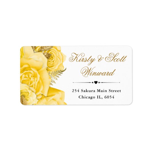 Waterverf Yellow Glam Rozen Flowers Adres Etiket (Voorkant)